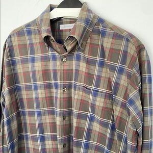 Alex Cannon Casual Green Plaid Button Down Shirt 100% Cotton Large